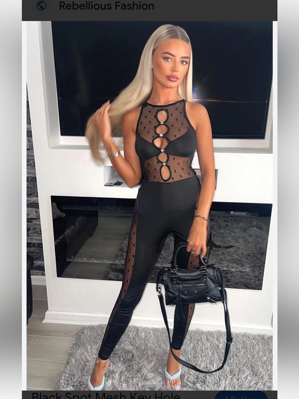 Black Spot Mesh Keyhole Jumpsuit